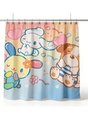Pastel Dreamy Character Shower Curtain 59" × 71" with 12 Hooks Included